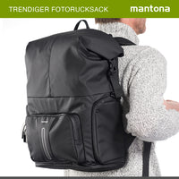 Mantona zaino fotografico corriere per fotocamera SLR DSLR in materiale impermeabile, con accesso rapido, zaino corriere con chiusura per arrotolamento 22444 Nero 480mm