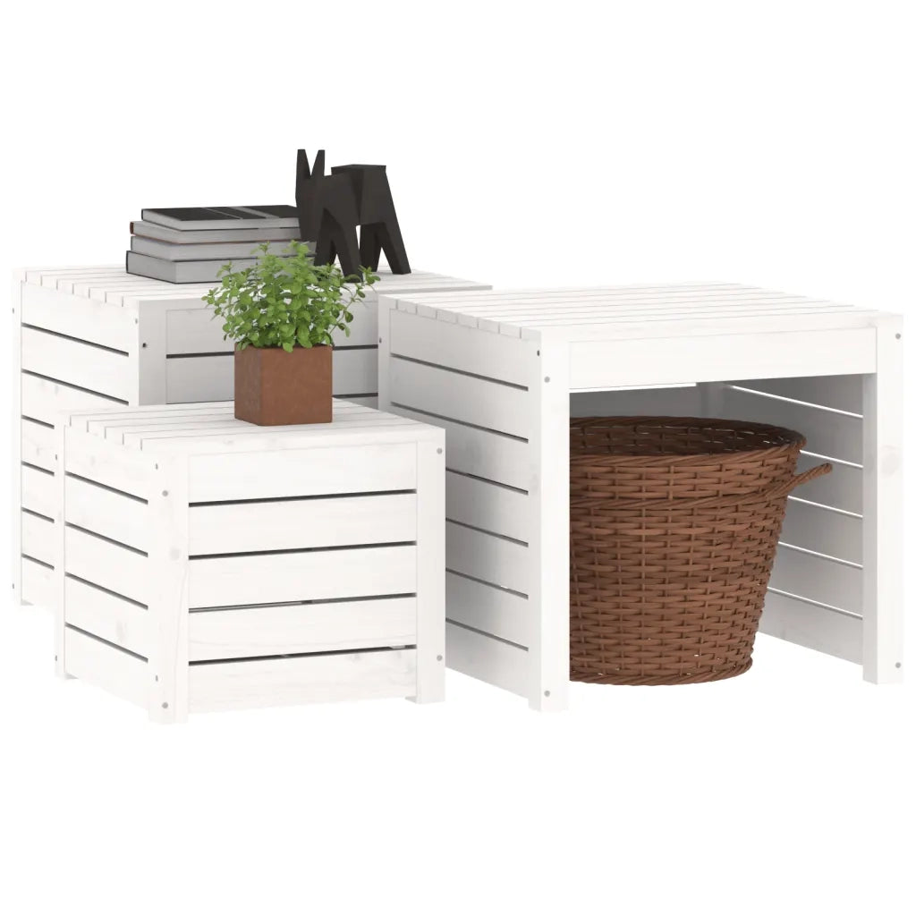 Set Cassette da Giardino 3 pz Bianco in Legno Massello di Pino 823956