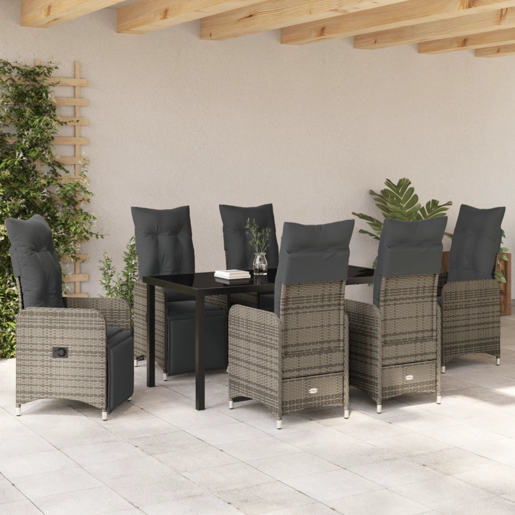 Set da Pranzo da Giardino 7 Pezzi con Cuscini Beige Polyrattan