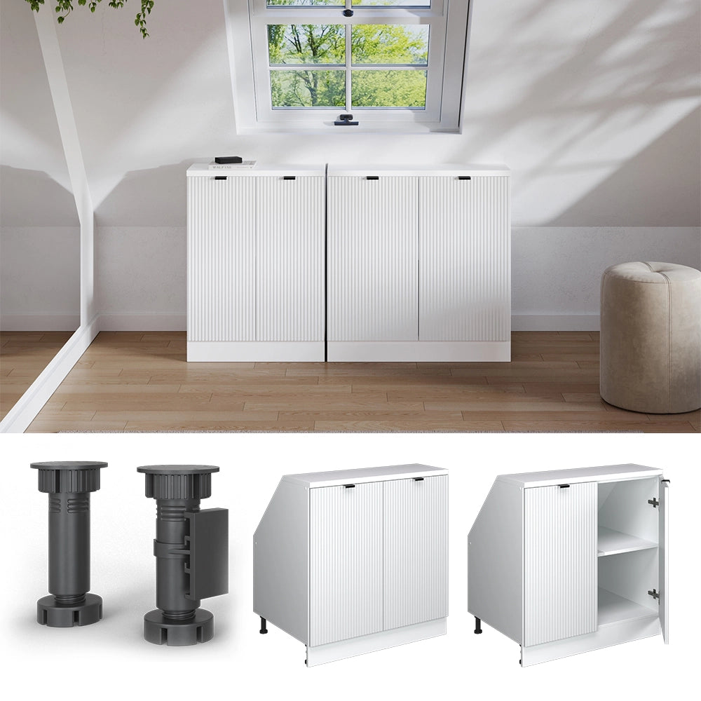 Mobile sottotetto Rion Ondulazione bianca/Bianco 80 x 83.8 cm con 2 porte, carcassa 60 cm profondità Vicco