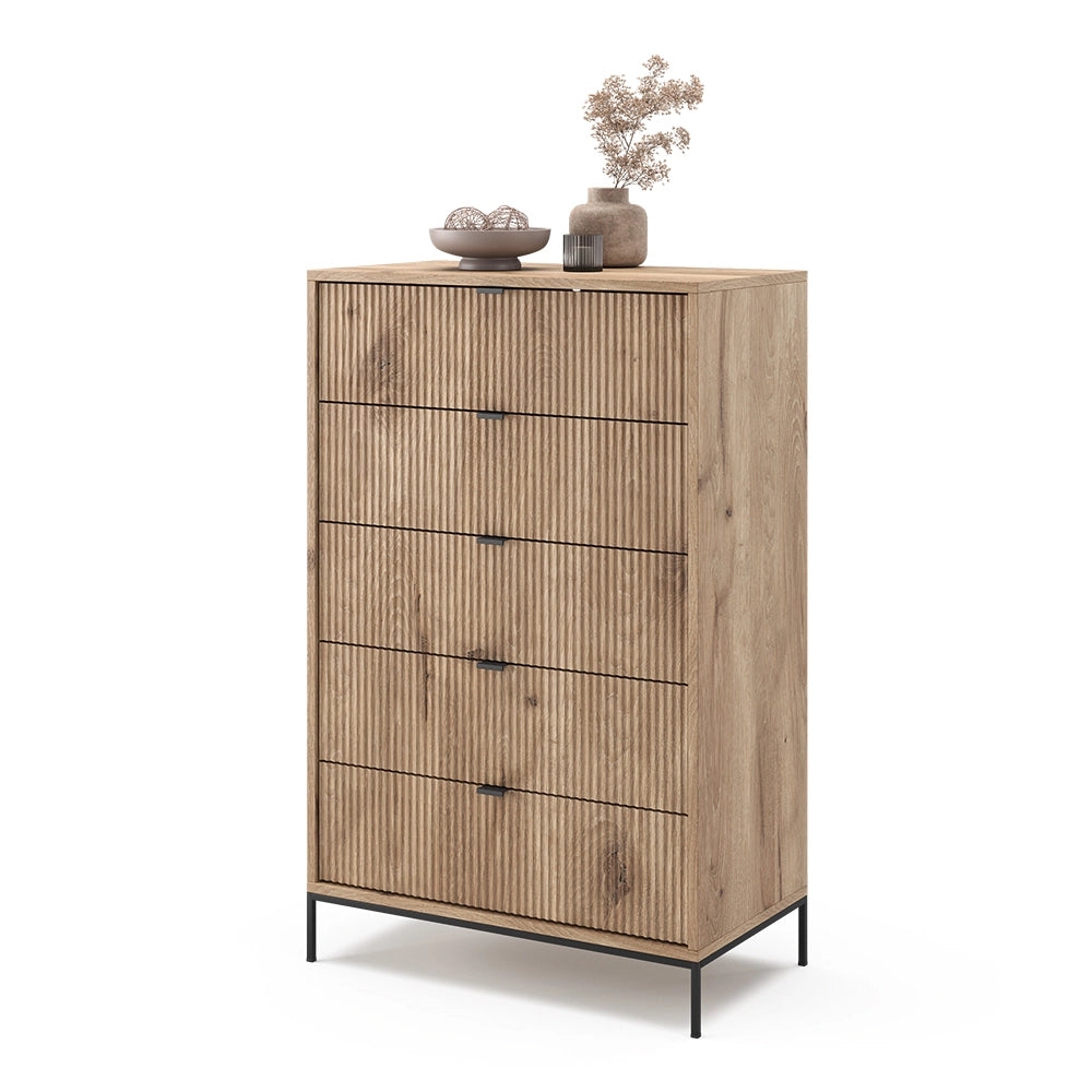 Vicco Cassettiera Quercia vichinga 76 x 120 cm con 5 cassetti