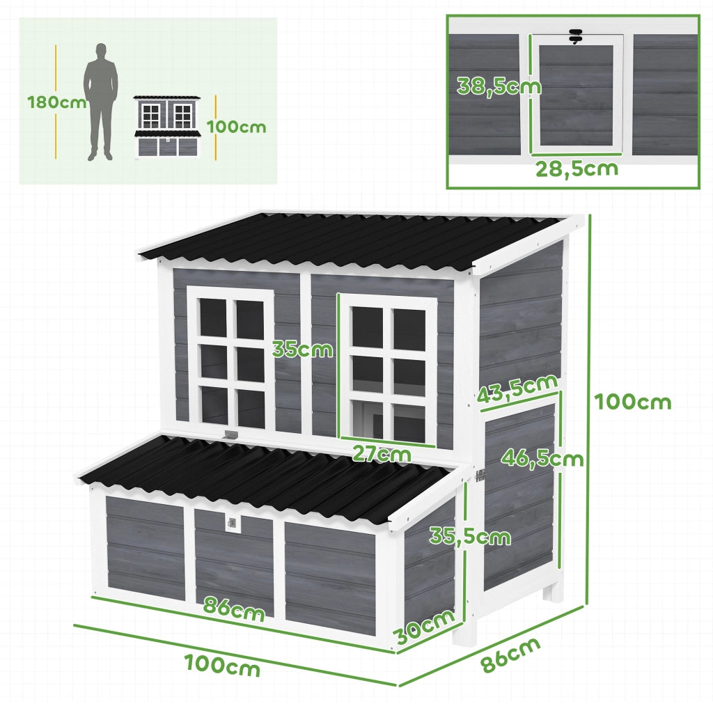 Pollaio in legno XL con 3 nidi cassetto estraibile tetto impermeabile rampa 100x86x100cm grigio ¨C Xylo