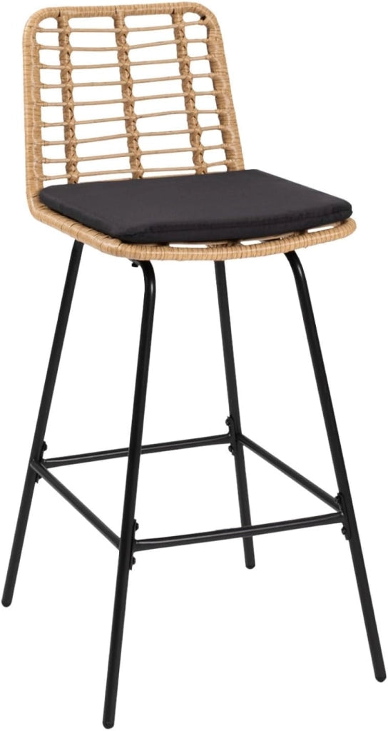 Set di 4 sgabelli da bar SUMMER effetto rattan con gambe in metallo nero