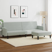 Divano Letto a 2 Posti con Poggiapiedi-Sofa Letto 2 Posti-Daybed Grigio Chiaro in Velluto 345643