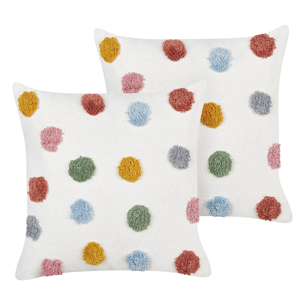 Set di 2 cuscini per bambini in cotone bianco con motivo multicolore 45 x 45 cm cameretta accessori