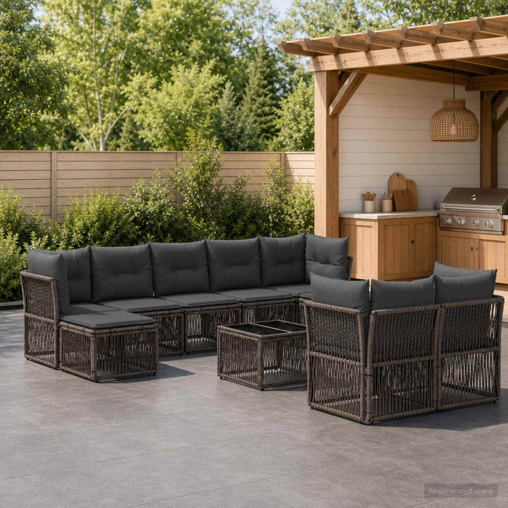 Set Divano da Giardino 10 pz Grigio polyrattan 3434366