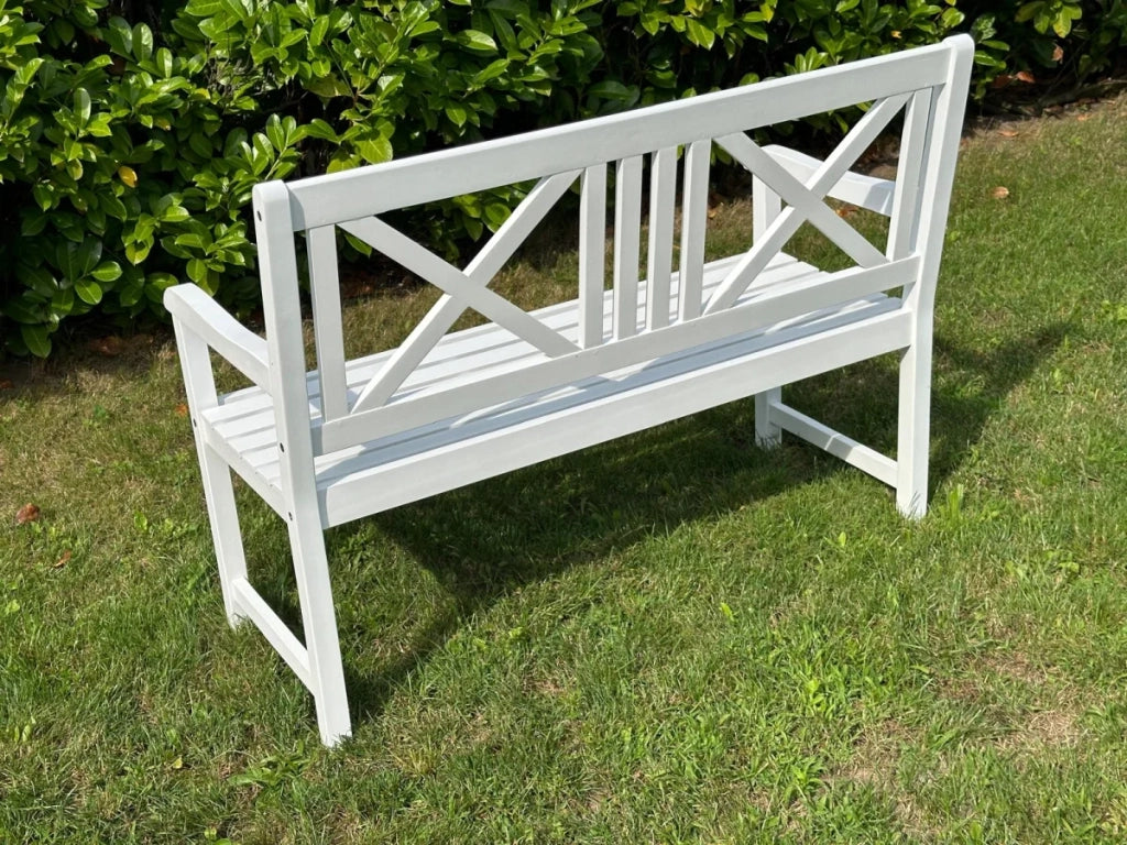 Panca da giardino, panca in legno, bianca, 2 posti