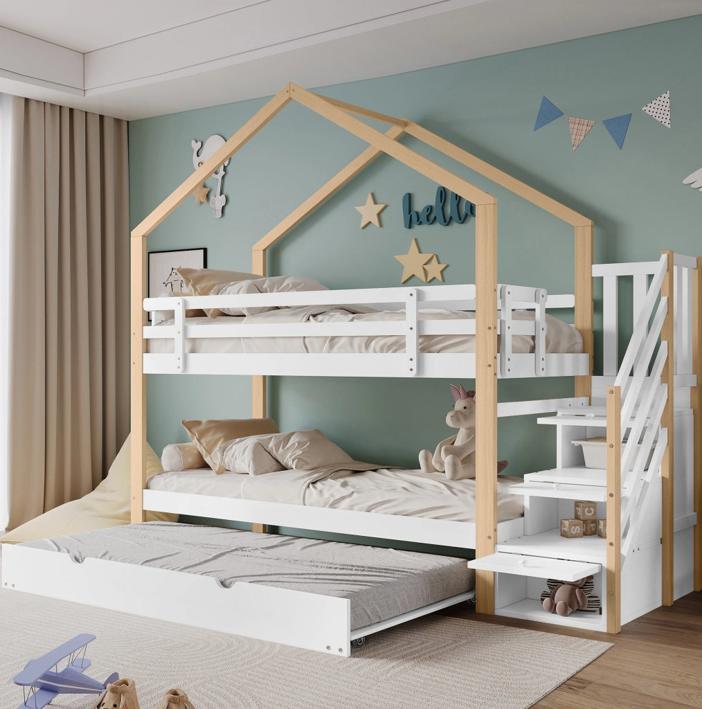 Letto a castello a casetta estraibile 90x200/90x190 cm