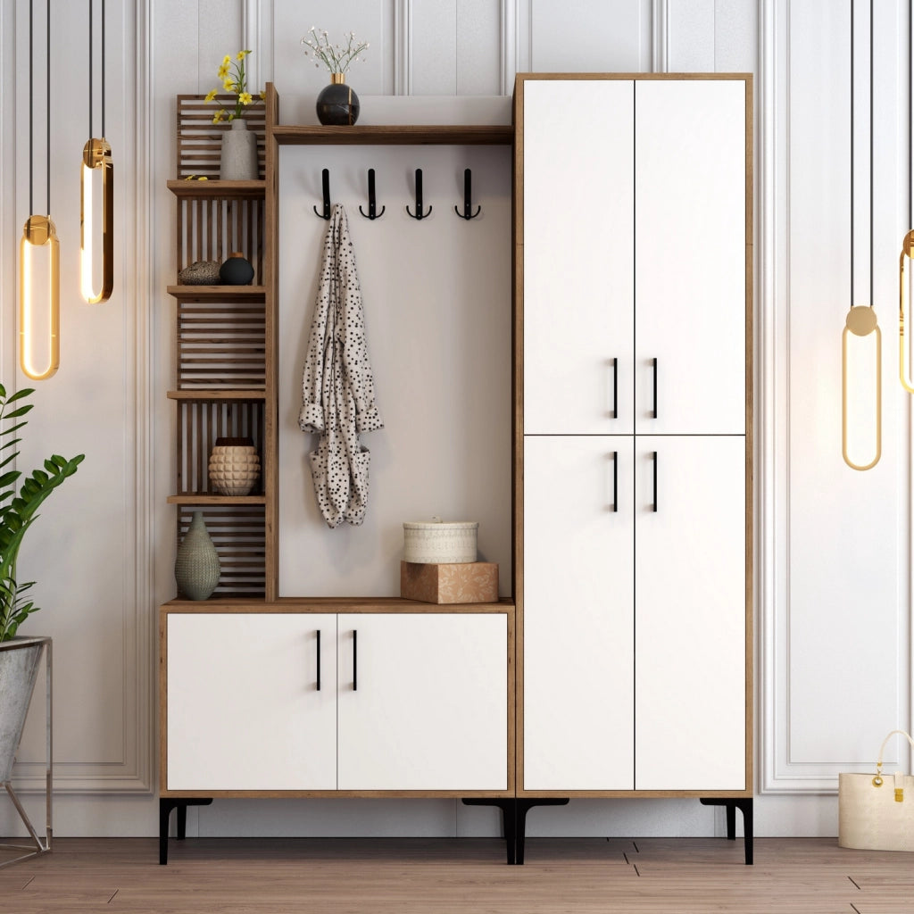 Mobile da corridoio in legno "Viyana DA" - 35 x 60 x 200 cm - Noce, Bianco