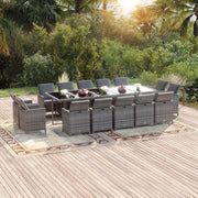 Set da Pranzo per Giardino 15 pz con Cuscini Polyrattan Grigio cod mxl 36021
