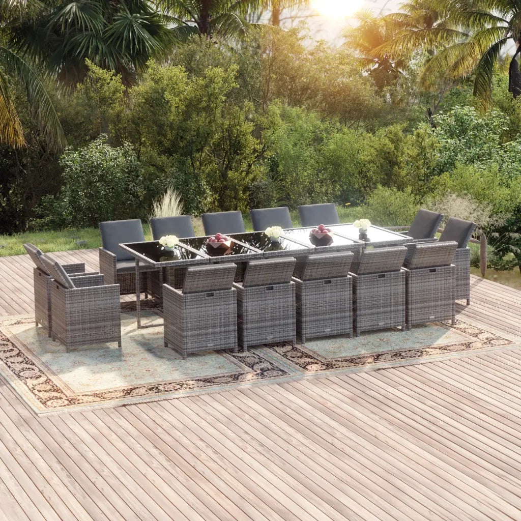 Set da Pranzo per Giardino 15 pz con Cuscini Polyrattan Grigio cod mxl 36021