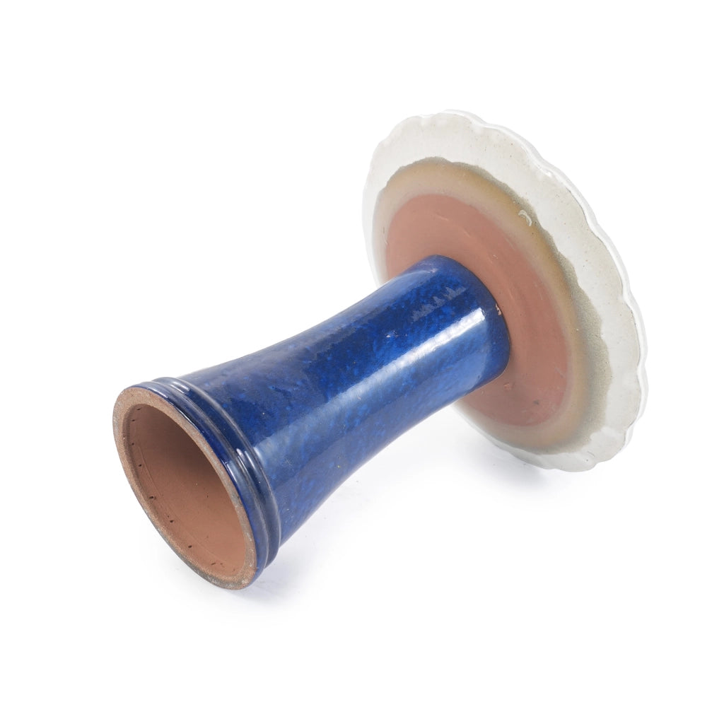 Vasca per uccelli in ceramica fatta a mano, Ø 43 cm, H 45 cm, blu