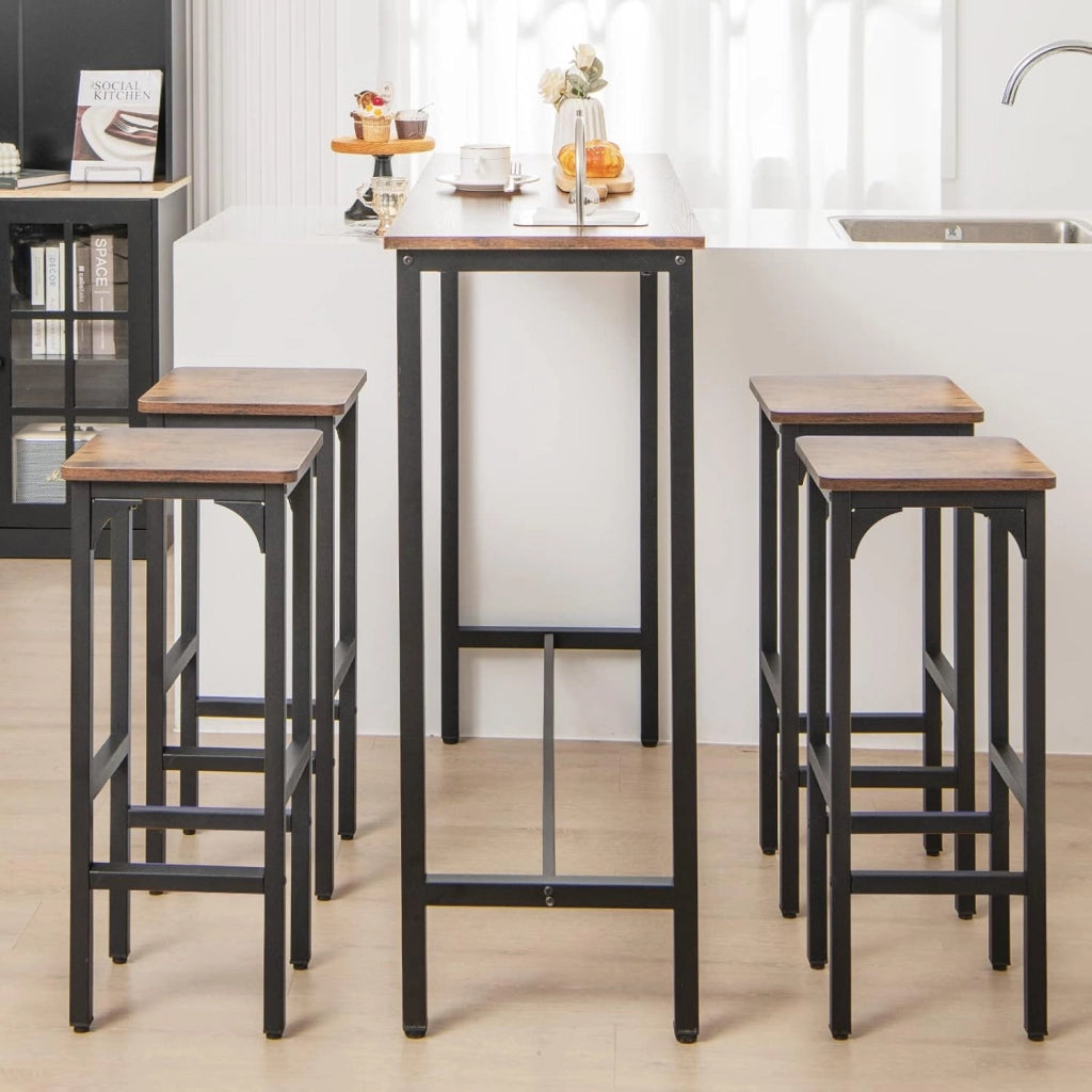 Set di 2 Sgabelli da Bar, Sgabello Cucina con Poggiapiedi, H71,5 cm, Gambe Regolabili, Struttura d'Acciaio, per Pub e Ristoranti, Marrone Rustico
