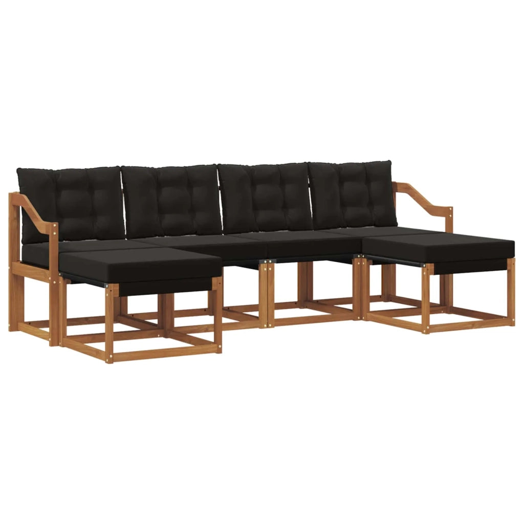 Set di divani da esterno con cuscino 6 pcs Naturale e Nero