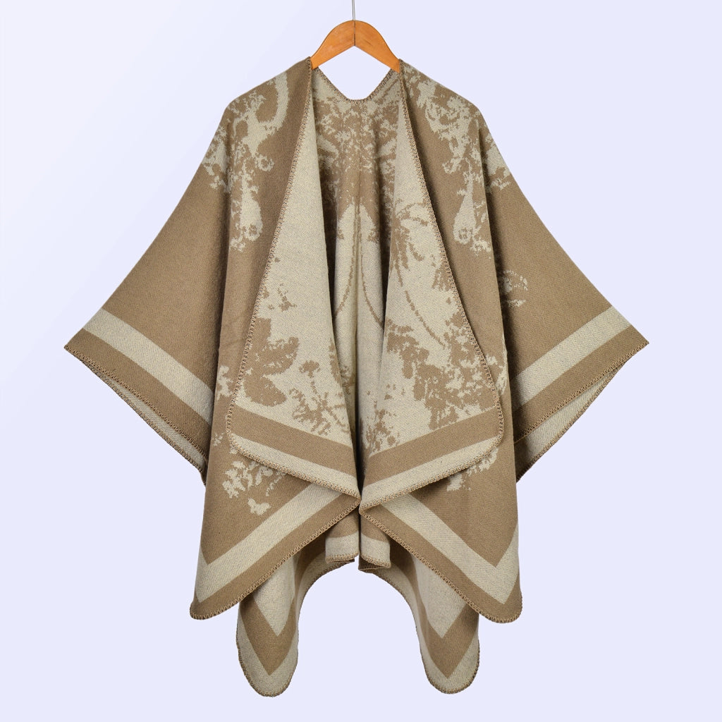 Sciarpa/stola da donna in stile vintage, ampia, jacquard, calda, con spacco.