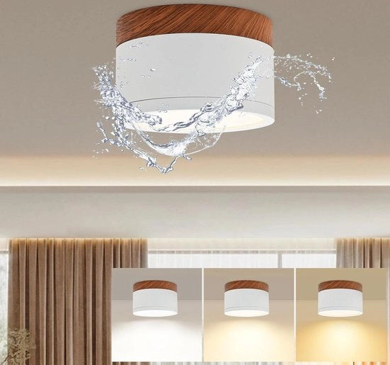 Lampada da soffitto LED Opbouwspot IP65 Regolabile Bianco Legno 12W 1320lm 3000K-6000K Idrontata Moderne Downlight Ø11cm - Soggiorno Camera da letto Cucina
