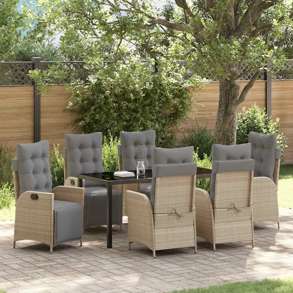 Set da Pranzo per Giardino con cuscino 7 pcs Beige polyrattan 3380565