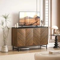 Mobile TV con 4 ante, piano effetto marmo, mensole regolabili, 120x39x76cm, Nocciola