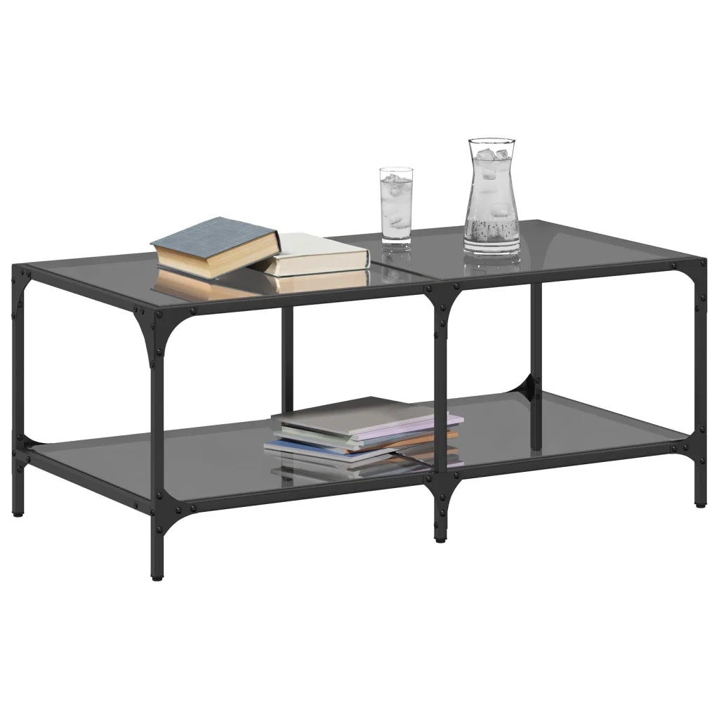 Tavolino da salotto | Tavolino da caff¨¨ | Tavolino da Soggiorno con Piano in Vetro Nero 98,5x50x40 cm Acciaio