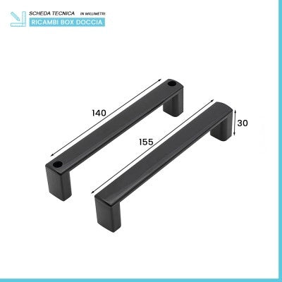 Set maniglie per porta doccia dentro-fuori nero opaco design squadrato