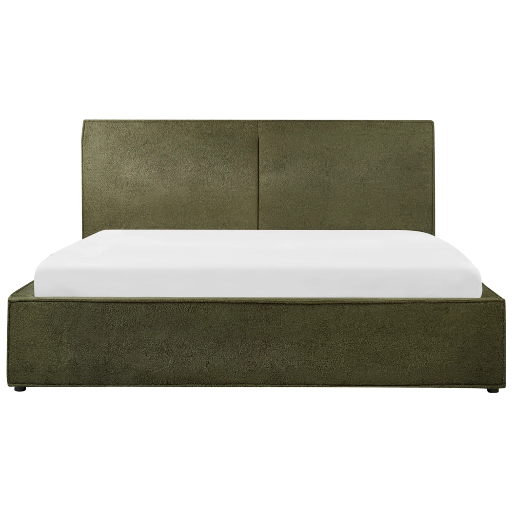 Letto king size 180 x 200 cm Verde Scuro Rivestimento in bouclé Ottomana di contenitore Telaio a doghe Camera da letto moderna contemporanea