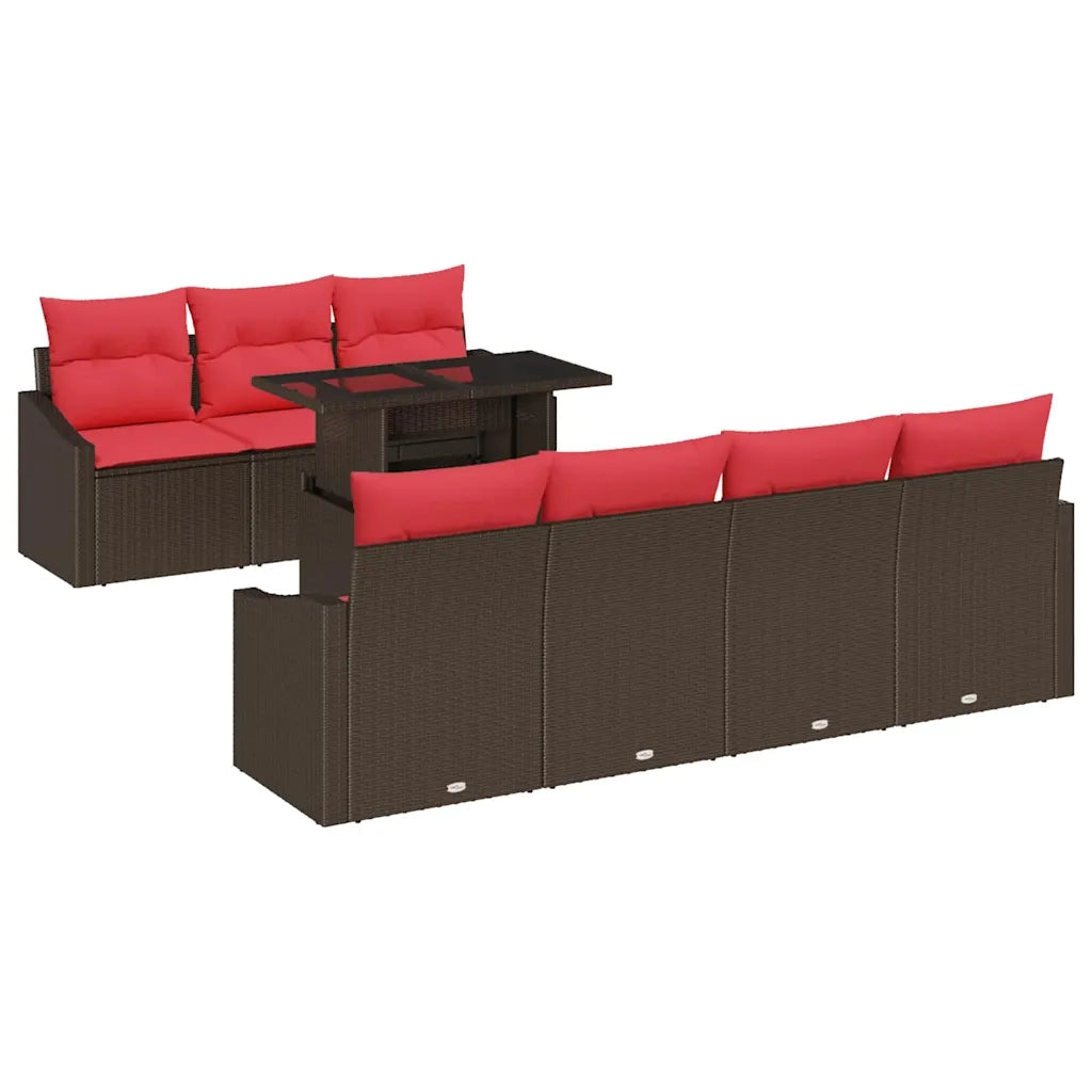 Set Divano da Giardino 8 pz Marrone e Rosso polyrattan 3348950