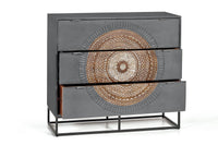 Comodino in legno di mango e gambe in metallo grigio e marrone