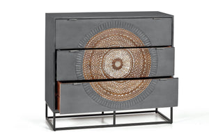 Comodino in legno di mango e gambe in metallo grigio e marrone