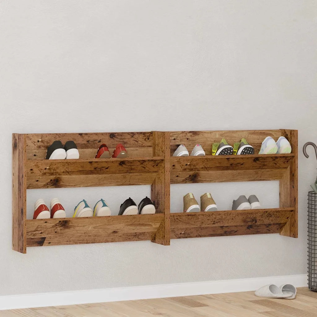 vidaXL Armadi per scarpe da muro 2 pcs Legno vecchio Legno multistrato