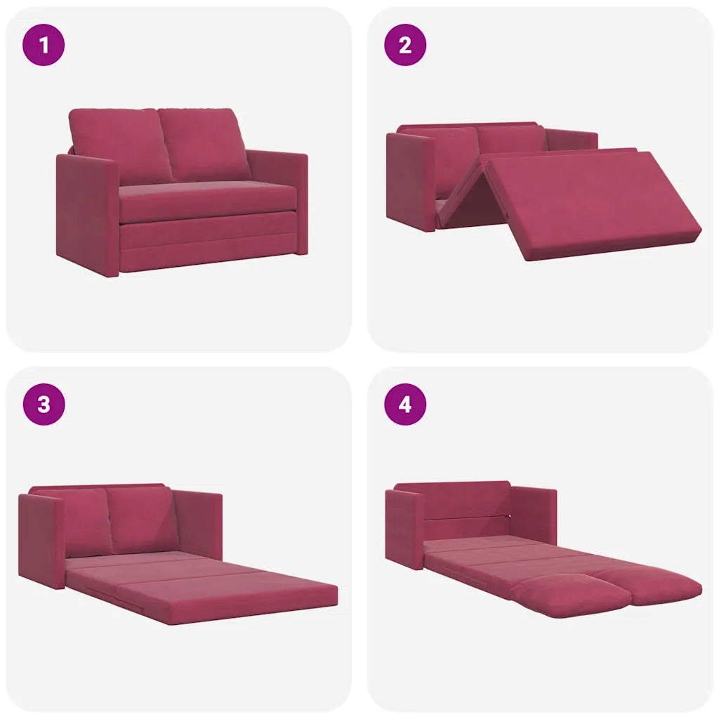 Divano letto | Sof¨¤ letto | Letto singolo da Terra 2 in 1 Rosso Vino 122x204x55cm Velluto
