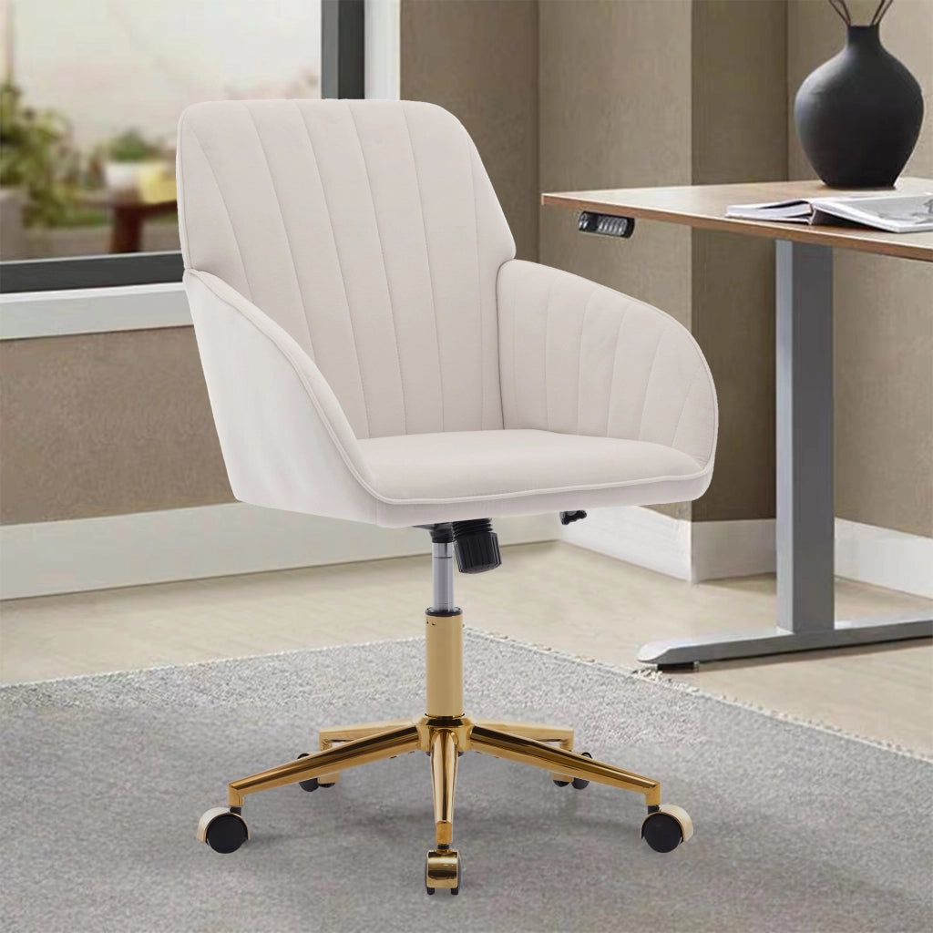 Sedia da ufficio girevole regolabile con schienale ergonomico e rotazione a 360 gradi in velluto bianco per casa