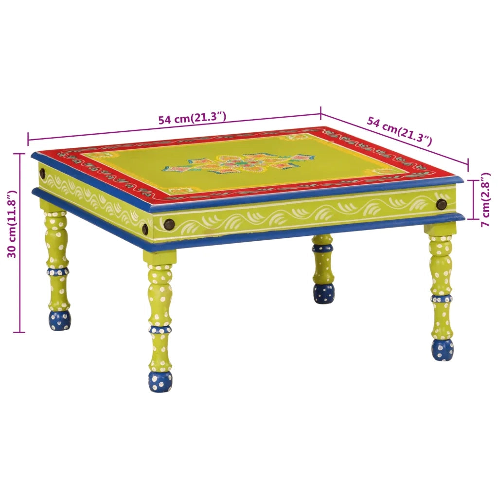 Tavolino Salotto Verde Dipinto a Mano Legno Massello di Mango 353764