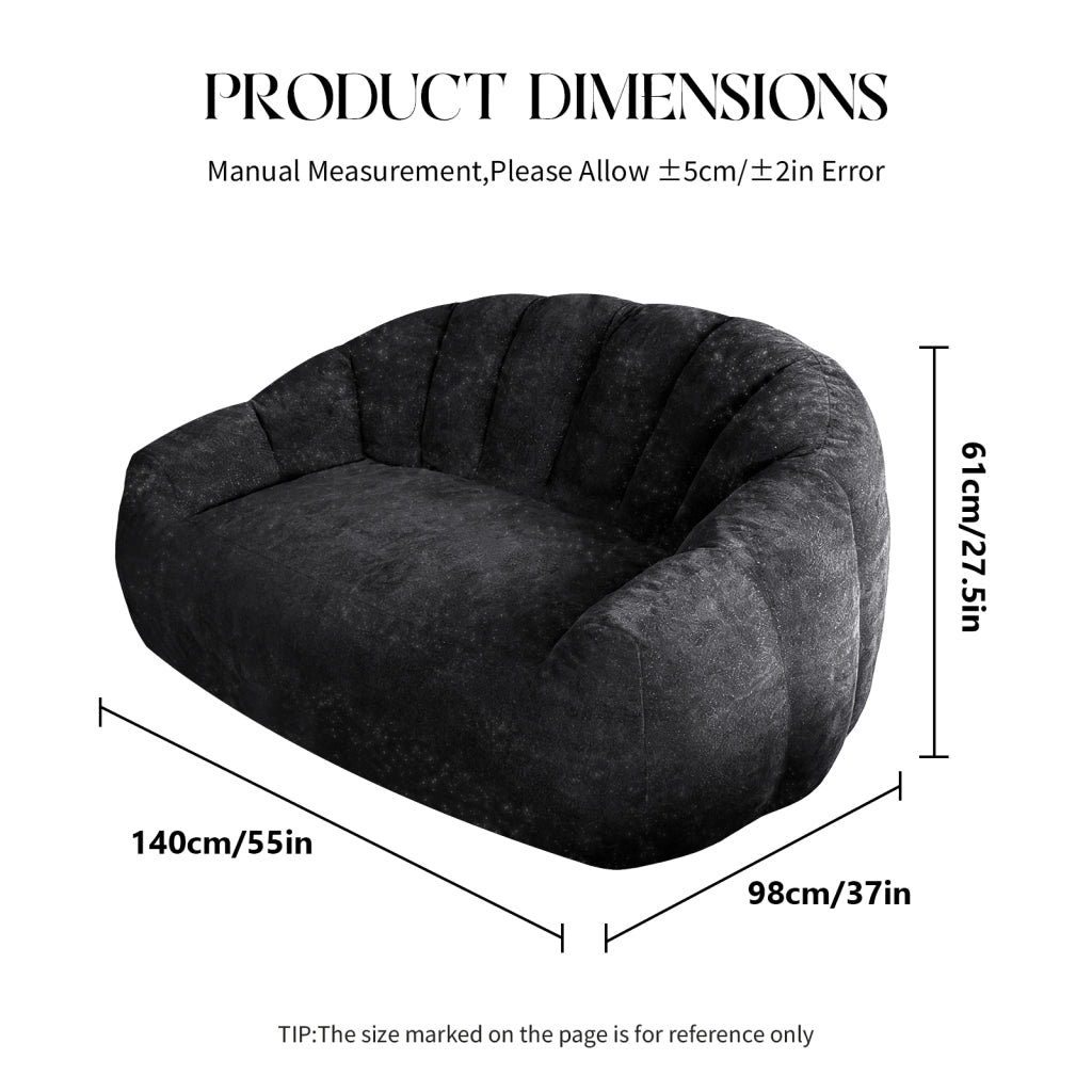 Divano diritto scultoreo con schienale a onda e comfort ergonomico per salotto moderno in flanella nera
