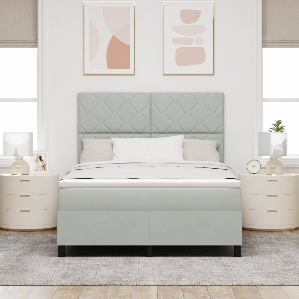 Letto Box Spring con Materasso Grigio Chiaro 140x190 cm in Velluto