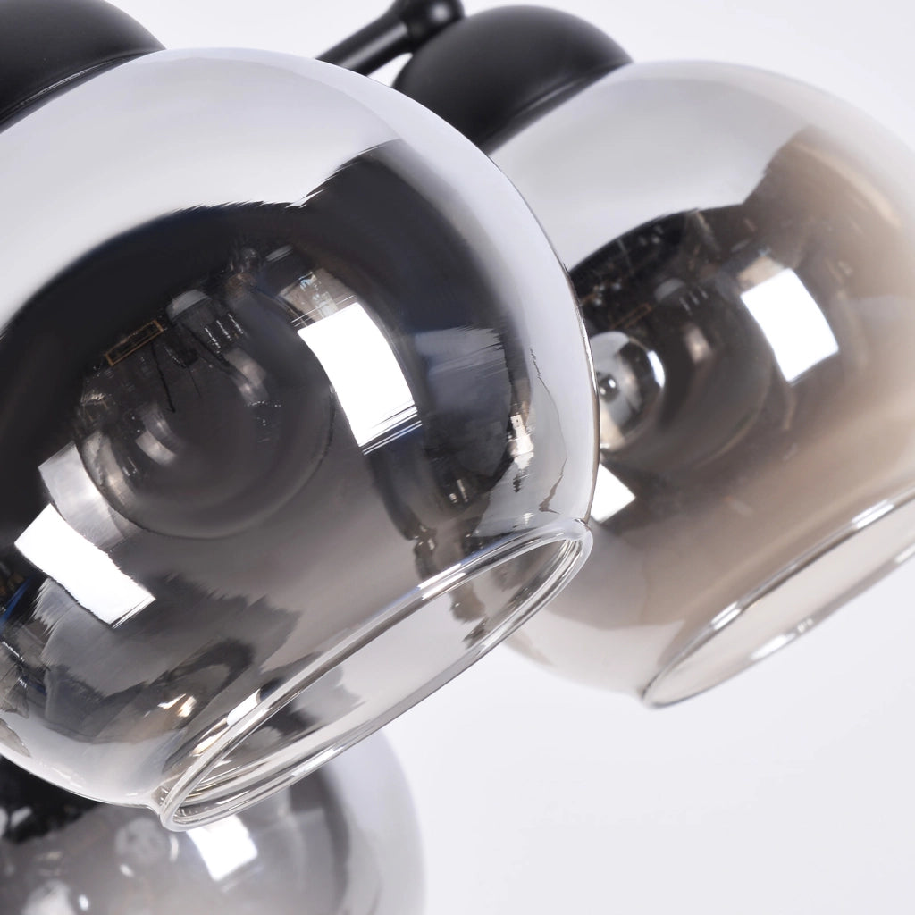 ZMH Lampada da soffitto in vetro nero vintage 3 fiamme E27 industriale rotonda illuminazione