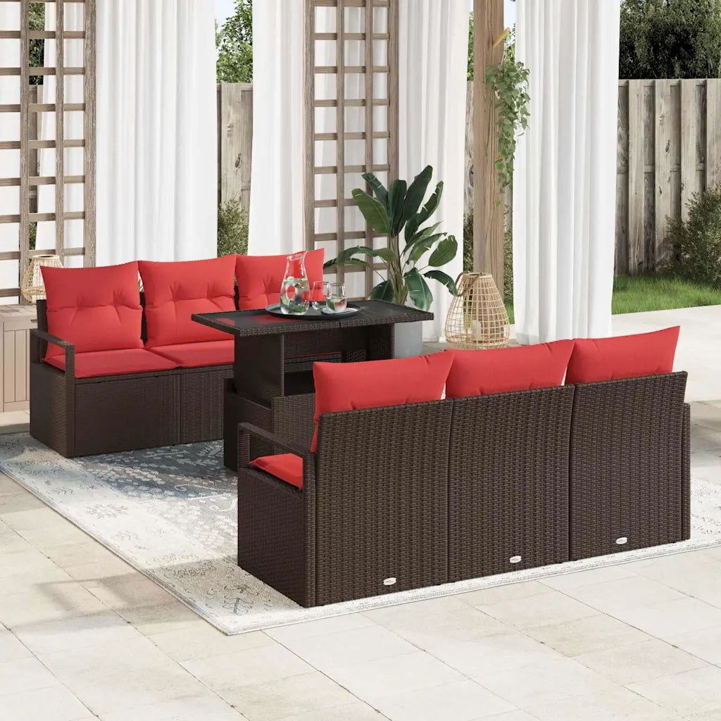 Set Divano da Giardino con cuscino 7 pcs Marrone Poly Rattan 3357487