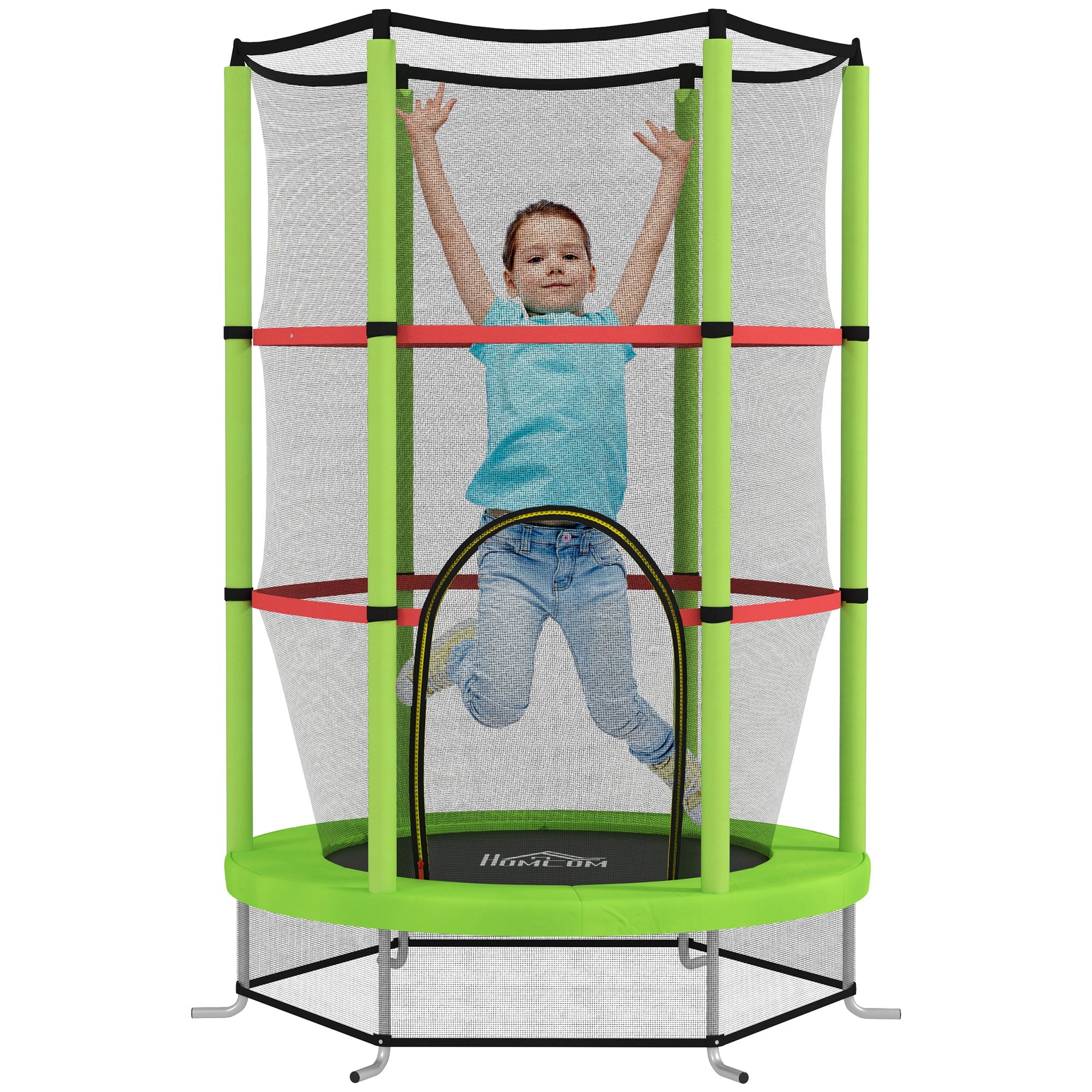 Tappeto Elastico per Bambini 3-6 Anni Ø140x190 cm con Rete di Protezione Verde e Nero
