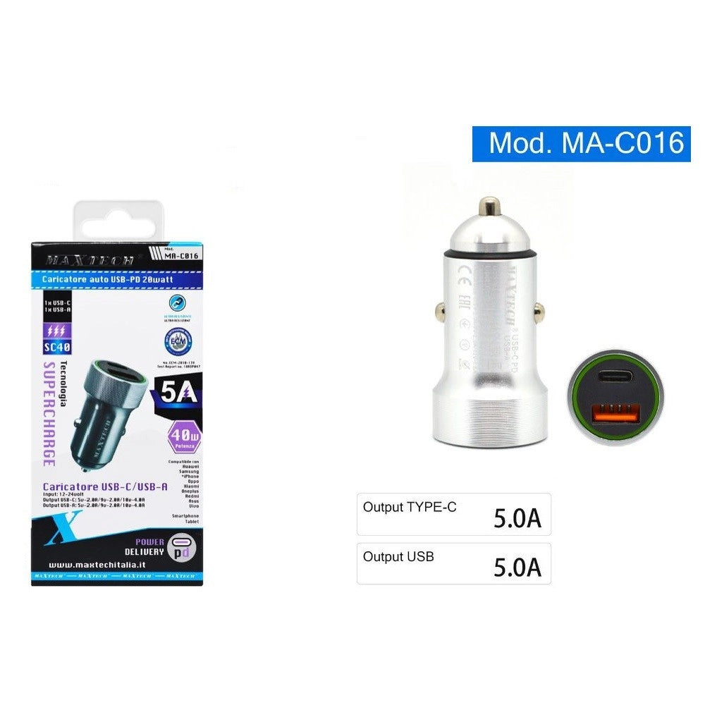 Trade Shop - Caricatore Type-c/usb-a 5a Caricabatteria Per Auto Potenza Erogazione Pd Ma-c016 -