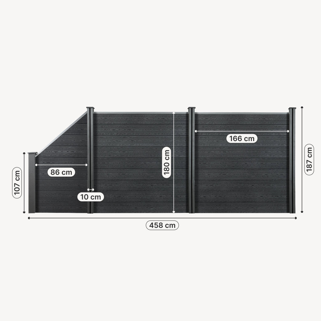 Recinzione in WPC per Giardino Staccionata da Elementi Inclinato e Rettangolari 183x451 cm Grigio NEU.HOLZ