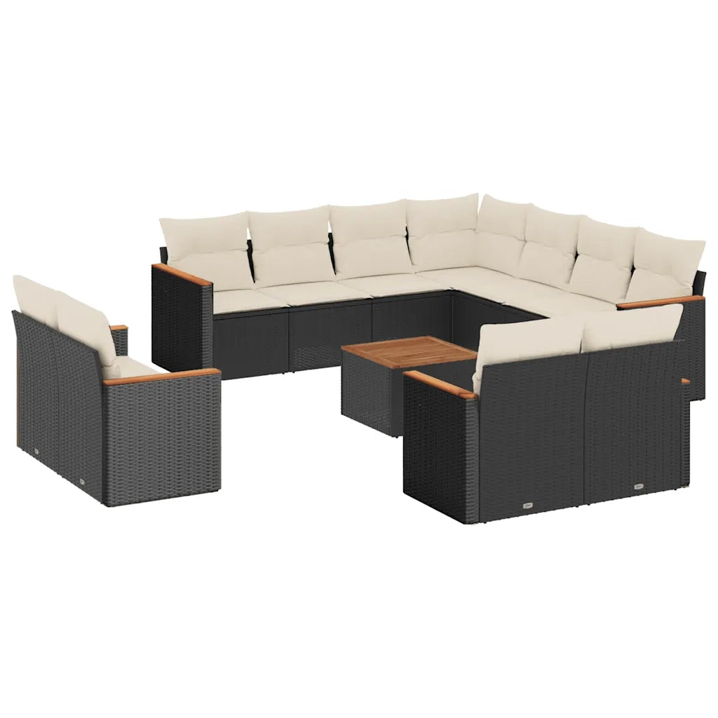 Set Divani da Giardino 12 pz con Cuscini Nero in Polyrattan 3226504