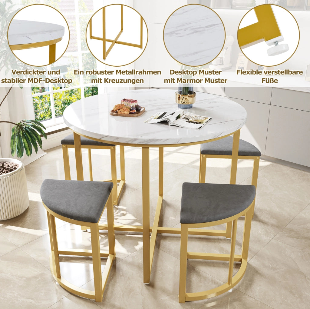 Set tavolo da pranzo rotondo 80 cm con 4 sedie bianco e grigio