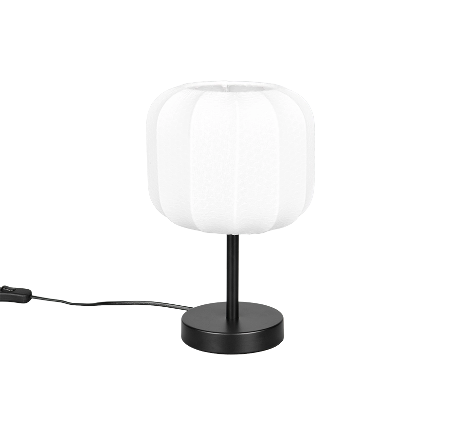 Lampada da tavolo, tessuto e metallo, bianco e nero, H 32 cm, Madeline