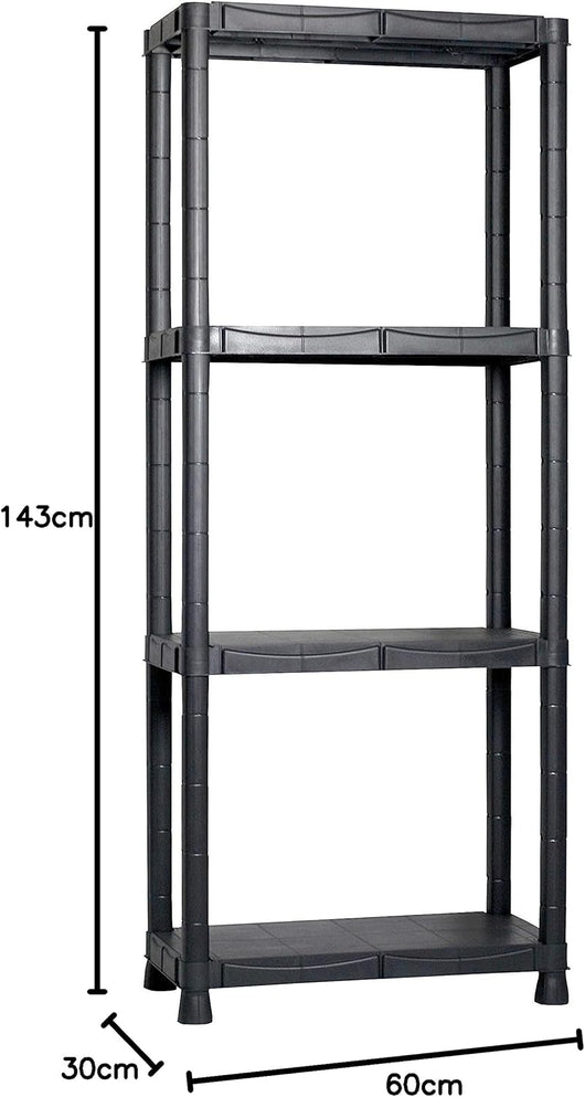Scaffale in Resina Fisso 4 Ripiani cm 30x60x143 h Portata Totale 100 kg Montaggio Senza Viti