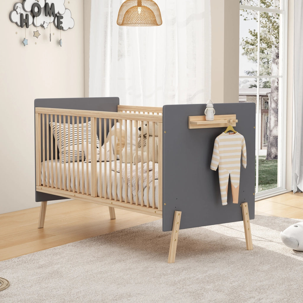 Lettino in legno massello 140x70x86 3 altezze blu-grigio usabile come divano senza materasso