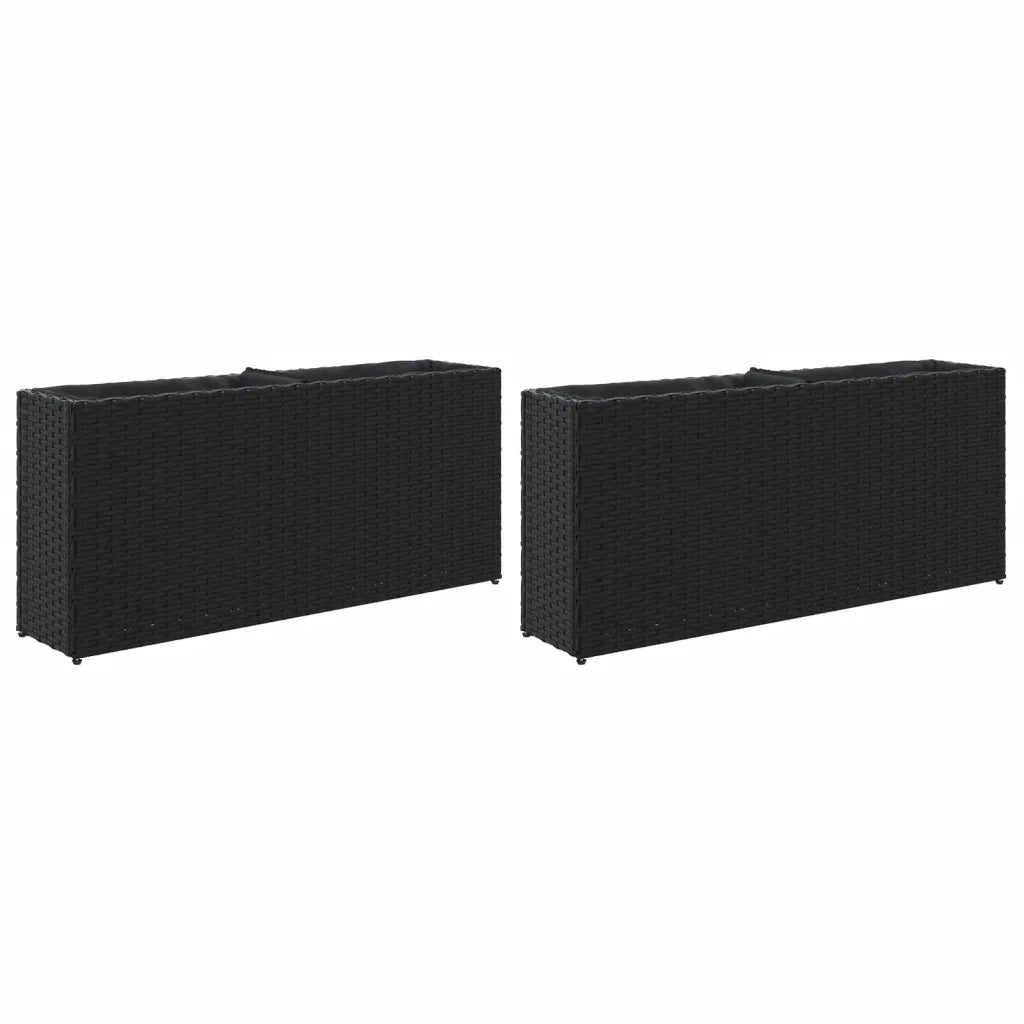 Fioriere | Cassetta per fiori | Vaso da Giardino con 2 Vasi Nere 90x20x40 cm in Polyrattan