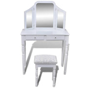 Toeletta | Tavolo da Trucco 3-in-1 con Specchio Sgabello e 2 Cassetti Bianca