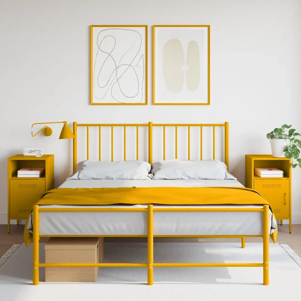Comodini 2 pz-Set di 2 Tavolino da notte Giallo Senape 36x39x68 cm in Acciaio 741609