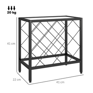 Portabottiglie Vini per 10 Bottiglie 41x22x41 cm con Piano d'Appoggio in Vetro in Acciaio Nero