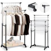 Stand Appendiabiti Doppio Allungabile Telescopico con Ruote 42x75x158 cm