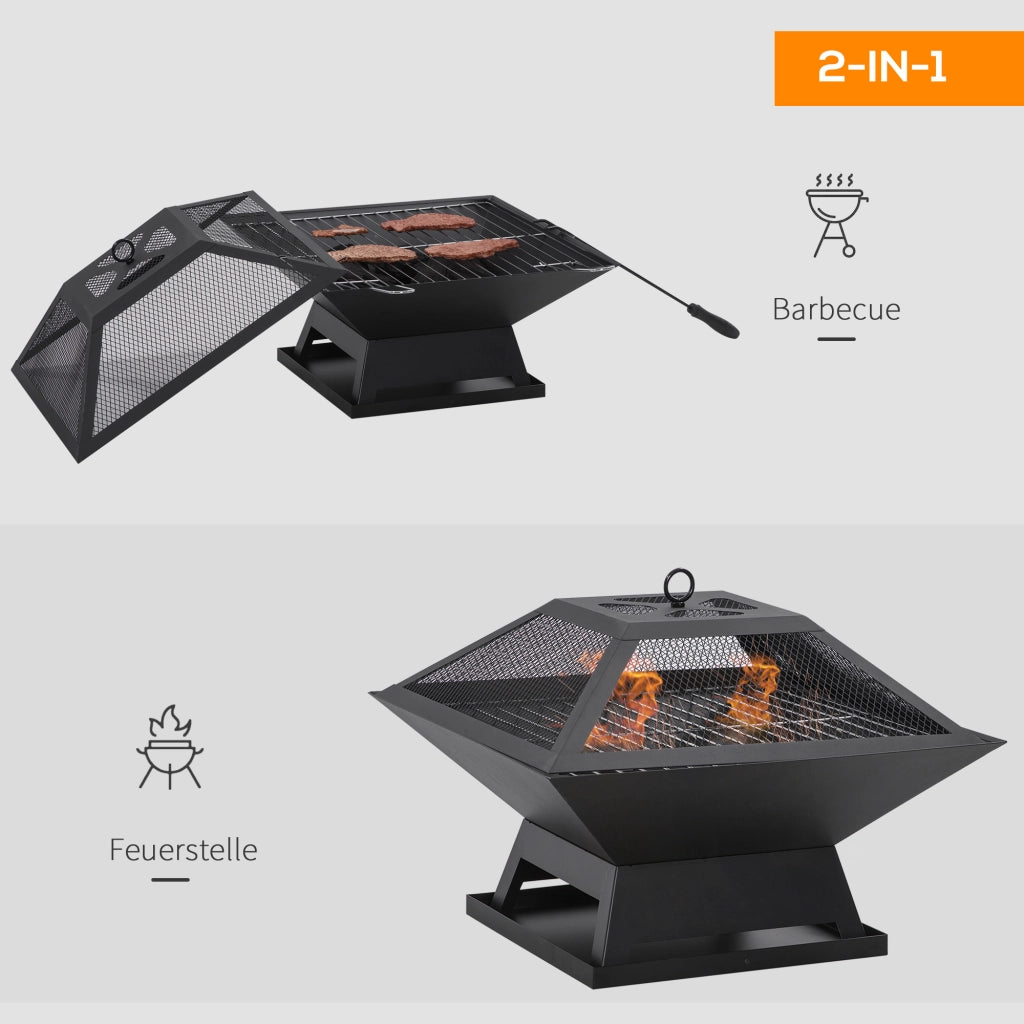 BRACIERE da giardino 45x45x34 cm Acciaio Nero per riscaldare e grigliare